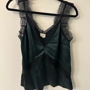 Cami NYC Forest Green Top with Black Lace